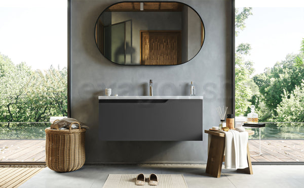 Mobile bagno dark grey 100x45 Modena un cassetto maniglia a gola con lavabo in ceramica lucida