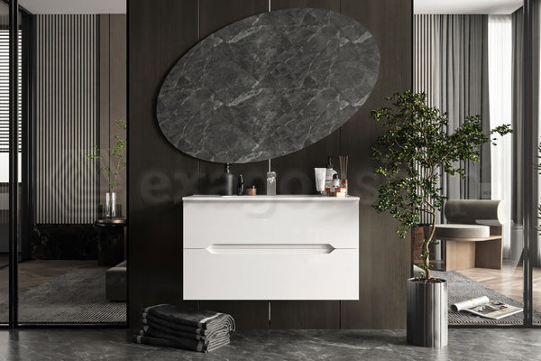 Mobile bagno bianco lucido 90x46 Urbino con lavabo in ceramica due cassetti