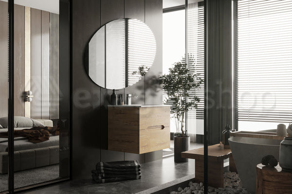 Mobile bagno rovere chiaro 60x46 Urbino con lavabo in ceramica due cassetti