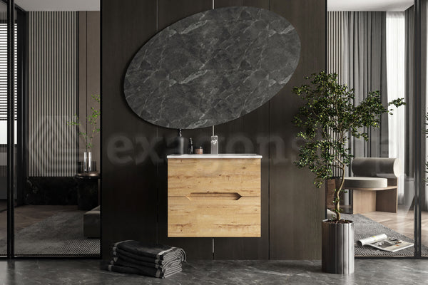 Mobile bagno rovere chiaro 60x46 Urbino con lavabo in ceramica due cassetti