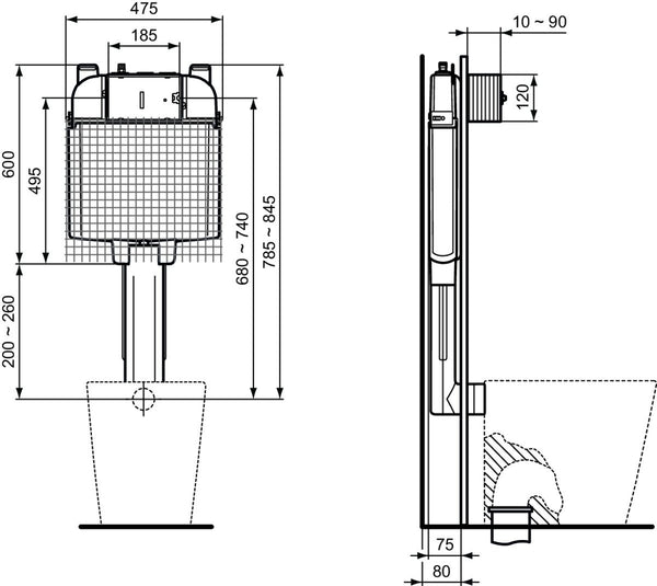 Ideal Standard Prosys 80 Modulo Wc a Terra Meccanico 2 Quantità R014767
