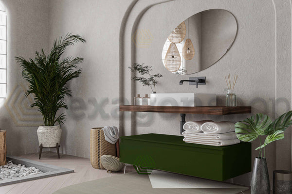 Mobile bagno Tabacco Verde opaco 80x50 Oasy un cassetto con top e lavabo rettangolare da appoggio