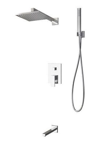 New line set doccia con soffione 21x21 quadro miscelatore 5vie incasso bocca e doccetta con flessibile 150 cm cromo