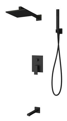 New line set miscelatore 5vie da incasso con soffione quadro 21x21 supporto doccetta e flessibile 150cm nero opaco