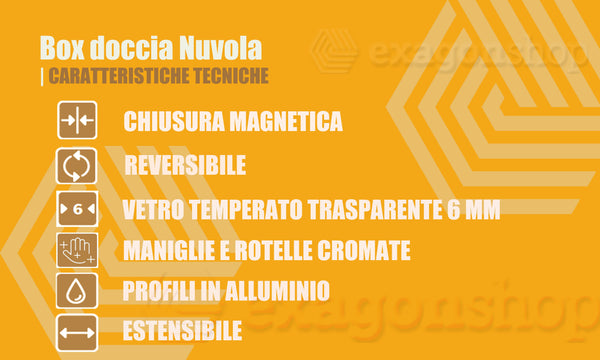 Box doccia a nicchia 160 cm anta scorrevole magnetica reversibile vetro temperato 6 mm H.190 profili alluminio cromo Nuvola