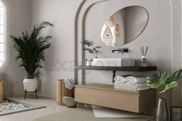 Mobile bagno caffe tortora opaco 120x50 Oasy cassetto con top e lavabo rettangolare da appoggio