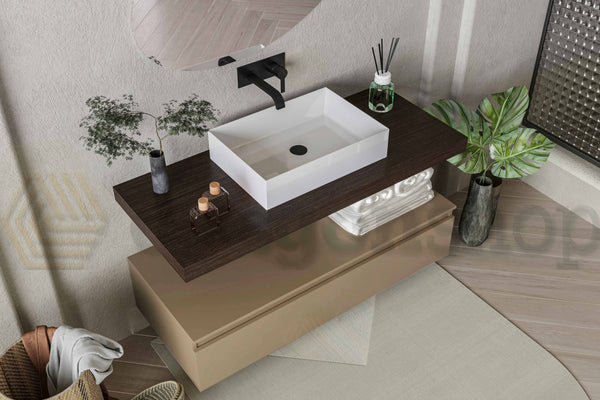 Mobile bagno caffe tortora opaco 120x50 Oasy cassetto con top e lavabo rettangolare da appoggio