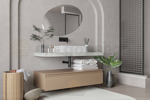 Mobile bagno grigio tortora opaco 120x50 Oasy un cassetto con top e lavabo rettangolare da appoggio