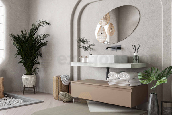 Mobile bagno grigio tortora opaco 120x50 Oasy un cassetto con top e lavabo rettangolare da appoggio