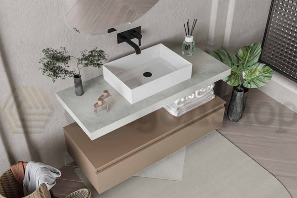 Mobile bagno grigio tortora opaco 120x50 Oasy un cassetto con top e lavabo rettangolare da appoggio