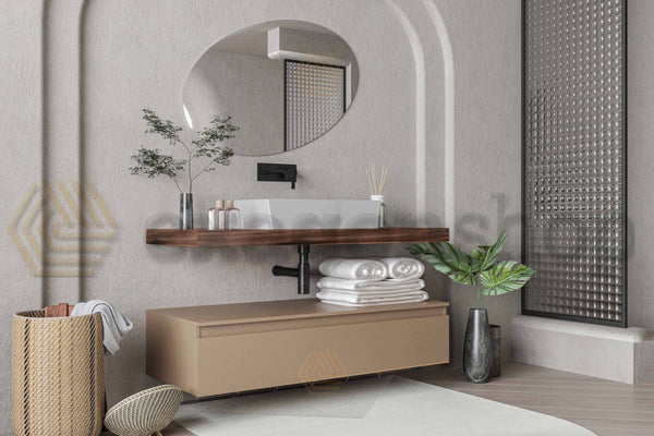 Mobile bagno tabacco tortora opaco 120x50 Oasy un cassetto con top e lavabo rettangolare da appoggio