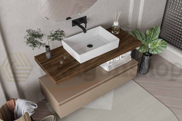 Mobile bagno Tabacco tortora opaco 80x50 Oasy un cassetto con top e lavabo da appoggio
