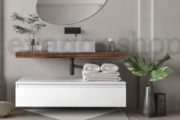 Mobile bagno tabacco bianco opaco 120x50 Oasy un cassetto con top e lavabo rettangolare da appoggio