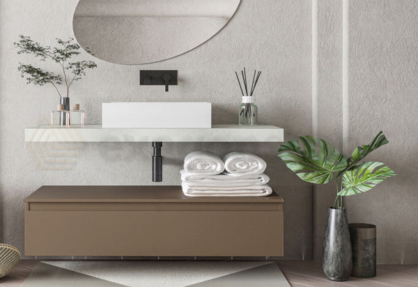 Mobile bagno grigio creta opaco 120x50 Oasy con top e lavabo da appoggio