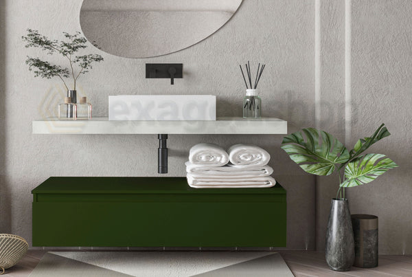 Mobile bagno grigio verde opaco 120x50 Oasy con top e lavabo appoggio