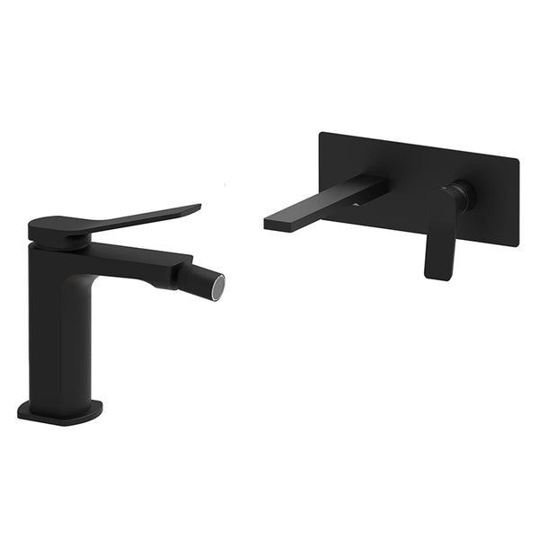 Paffoni Tilt set rubinetti lavabo incasso a muro e bidet senza scarico nero opaco