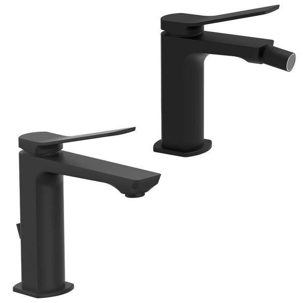 Paffoni Tilt coppia rubinetti lavabo e bidet senza scarico nero opaco