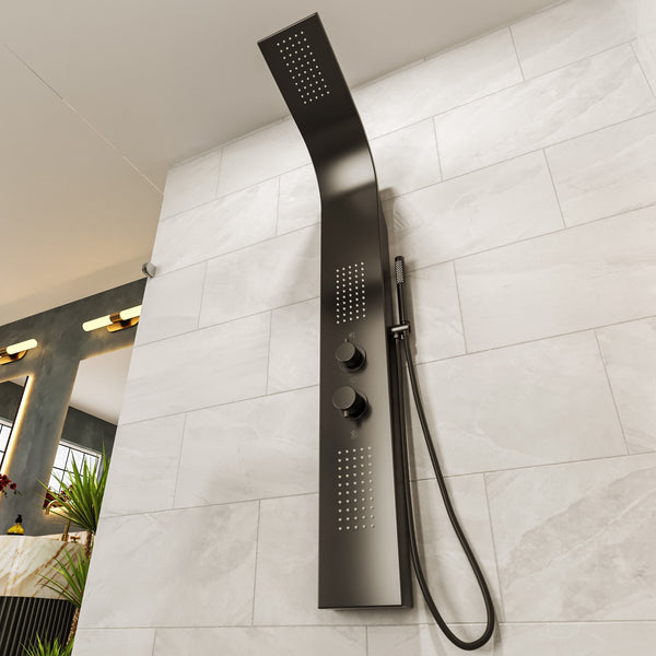 Pannello doccia idromassaggio Ibiza in alluminio nero tondo