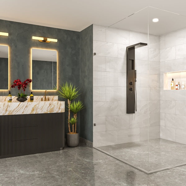 Pannello doccia idromassaggio Ibiza quadro termostatico effetto cascata in alluminio nero