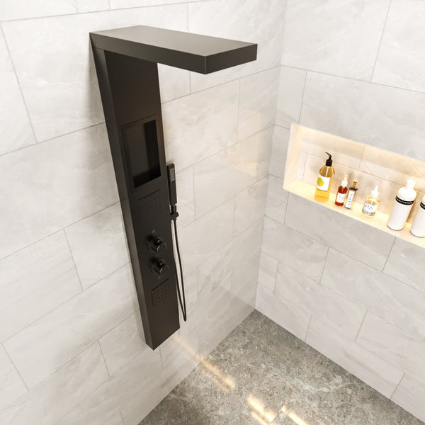 Pannello doccia idromassaggio Ibiza quadro termostatico effetto cascata in alluminio nero