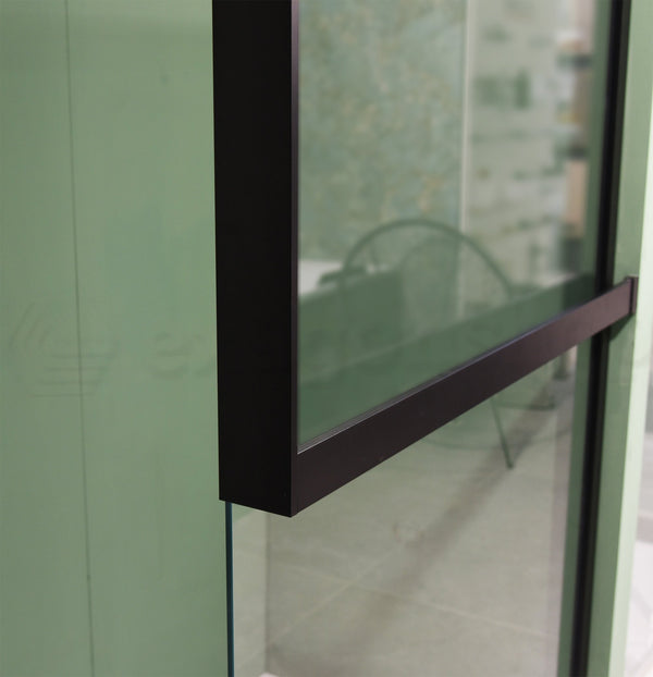 Novellini Kuandra H Parete doccia 117 a 120 cm H 200 nero, dettaglio dei profili e delle cerniere in alluminio