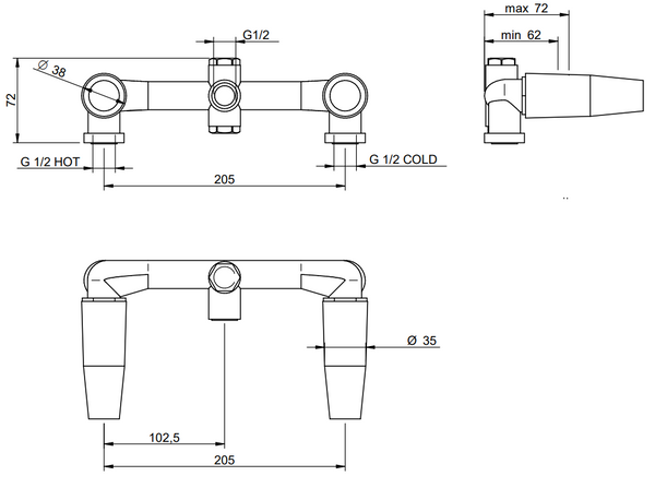 Treemme Parte ad incasso miscelatore lavabo a muro in ottone RWIT0752ZZ04
