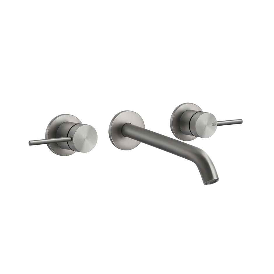 Gessi Parte esterna gruppo lavabo a parete 3 fori bocca lunga senza scarico parte incasso non inclusa steel brushed