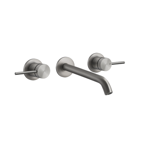 Gessi Parte esterna gruppo lavabo a parete 3 fori bocca lunga senza scarico parte incasso non inclusa steel brushed