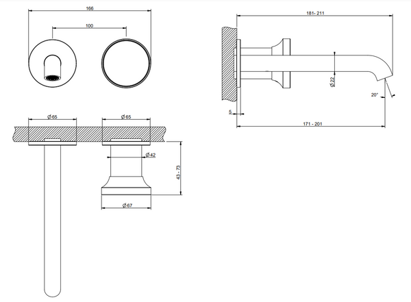 Origini Gessi Parte esterna Miscelatore Lavabo a parete senza parte incasso 66088