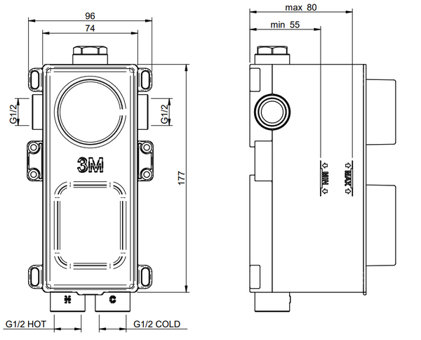 Parti incasso termostatico unificato con deviatore 2 e 3 vie in ottone RWIT8A46ZZ20 Treemme
