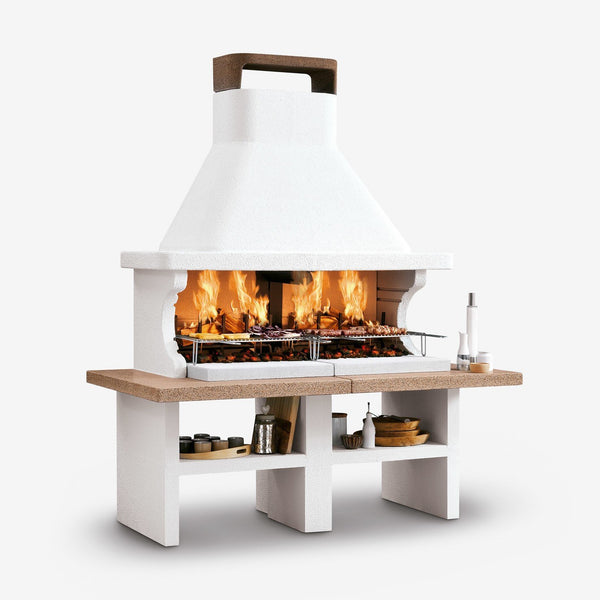 Palazzetti Patmos barbecue a legna doppio grill piano in, dettaglio del pannello comandi e della bocca di carico