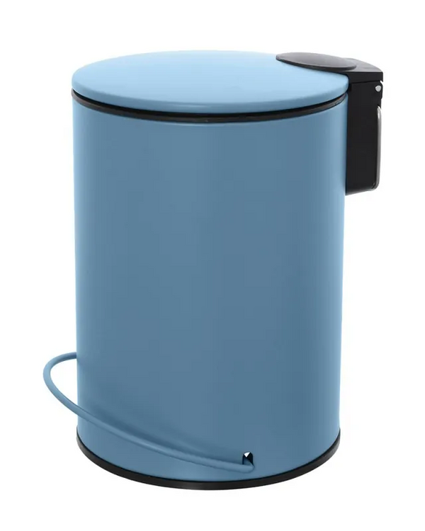 Pattumiera 3 L soft close in acciaio blu pastello Color, dettaglio ravvicinato del materiale e dell'aggancio - Exagonshop