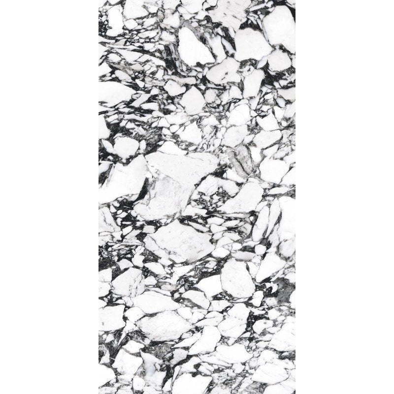 Pavimento rivestimento 60x120 effetto marmo 9 mm in gres porcellanato rettificato pebble high glossy B&W 766403 Florim