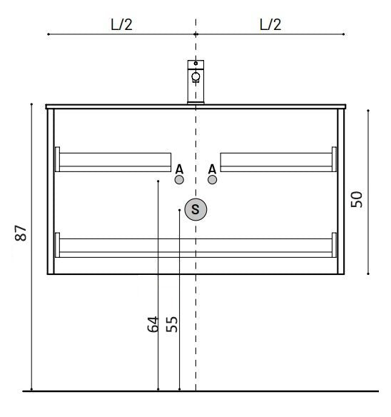 Mobile bagno avion 120x45 Pesaro due cassetti lavabo in mineralmarmo