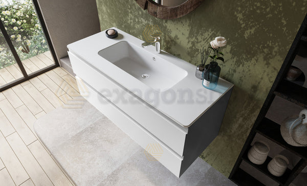 Mobile bagno 120x45 bianco opaco Pesaro due cassetti lavabo in mineralmarmo