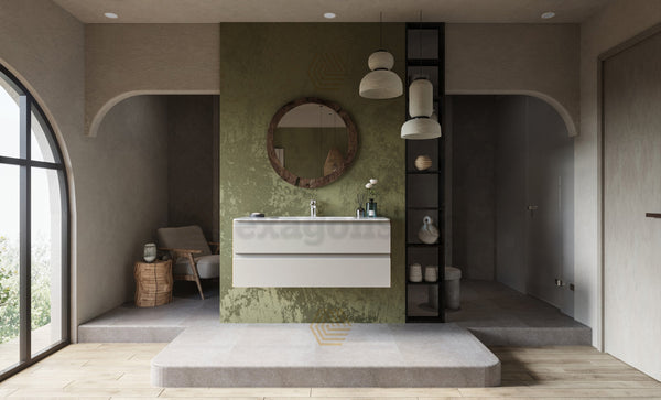 Mobile bagno grigio caldo 120x45 Pesaro con lavabo in mineralmarmo