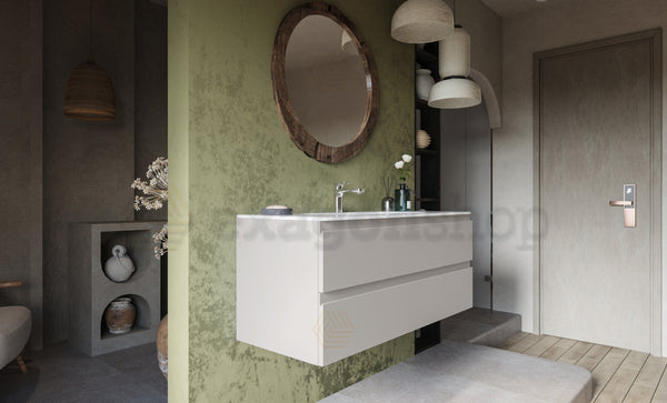 Mobile bagno grigio caldo 120x45 Pesaro con lavabo in mineralmarmo