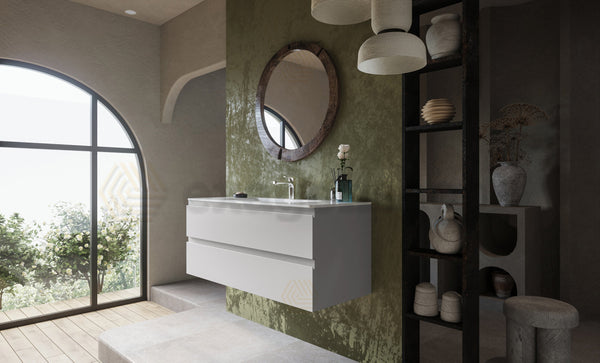 Mobile bagno grigio caldo 120x45 Pesaro con lavabo in mineralmarmo