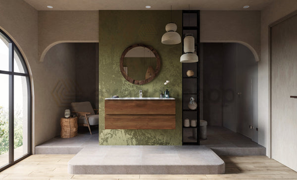 Mobile bagno noce chiaro 120x45 Pesaro con lavabo in mineralmarmo