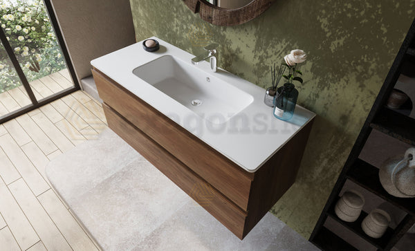 Mobile bagno noce chiaro 120x45 Pesaro con lavabo in mineralmarmo