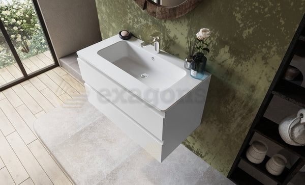 Mobile bagno 90x45 bianco opaco Pesaro due cassetti lavabo in ceramica