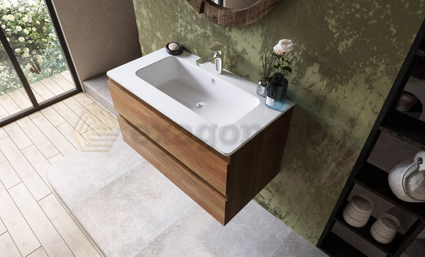Mobile bagno noce chiaro 90x45 Pesaro due cassetti con lavabo in ceramica