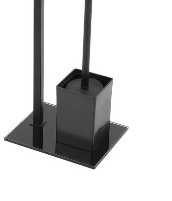 Piantana porta rotolo e porta scopino in acciaio con base in vetro temperato Nero