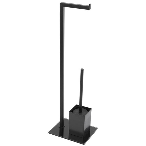 Piantana porta rotolo e porta scopino in acciaio con base in vetro temperato Nero