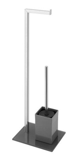 Piantana portarotolo porta scopino grigio con base in vetro