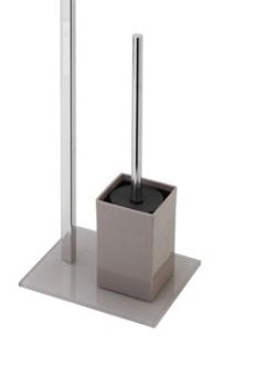 Piantana portarotolo porta scopino tortora e acciaio cromato con base in vetro