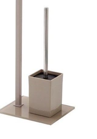 Piantana porta rotolo e portascopino in acciaio con base in vetro temperato tortora