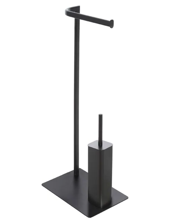 Piantana portarotolo e scopino acciaio nero opaco Fusion, dettaglio ravvicinato del materiale e dell'aggancio - Exagonshop