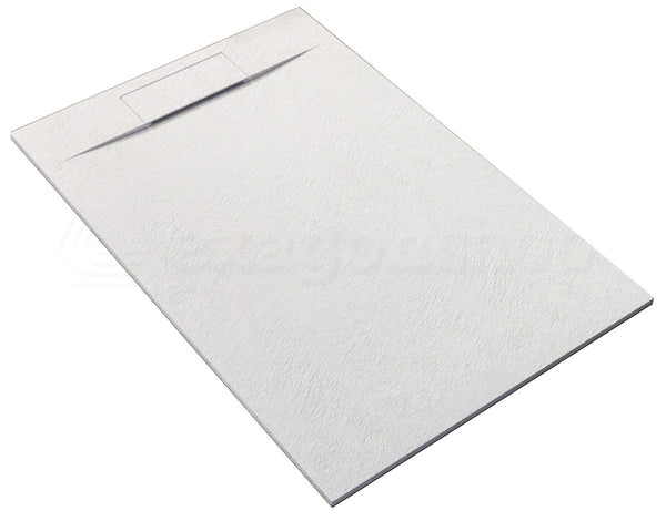 Piatto doccia 100x80 effetto pietra ardesia bianco in smc con piletta e copripiletta Trevi
