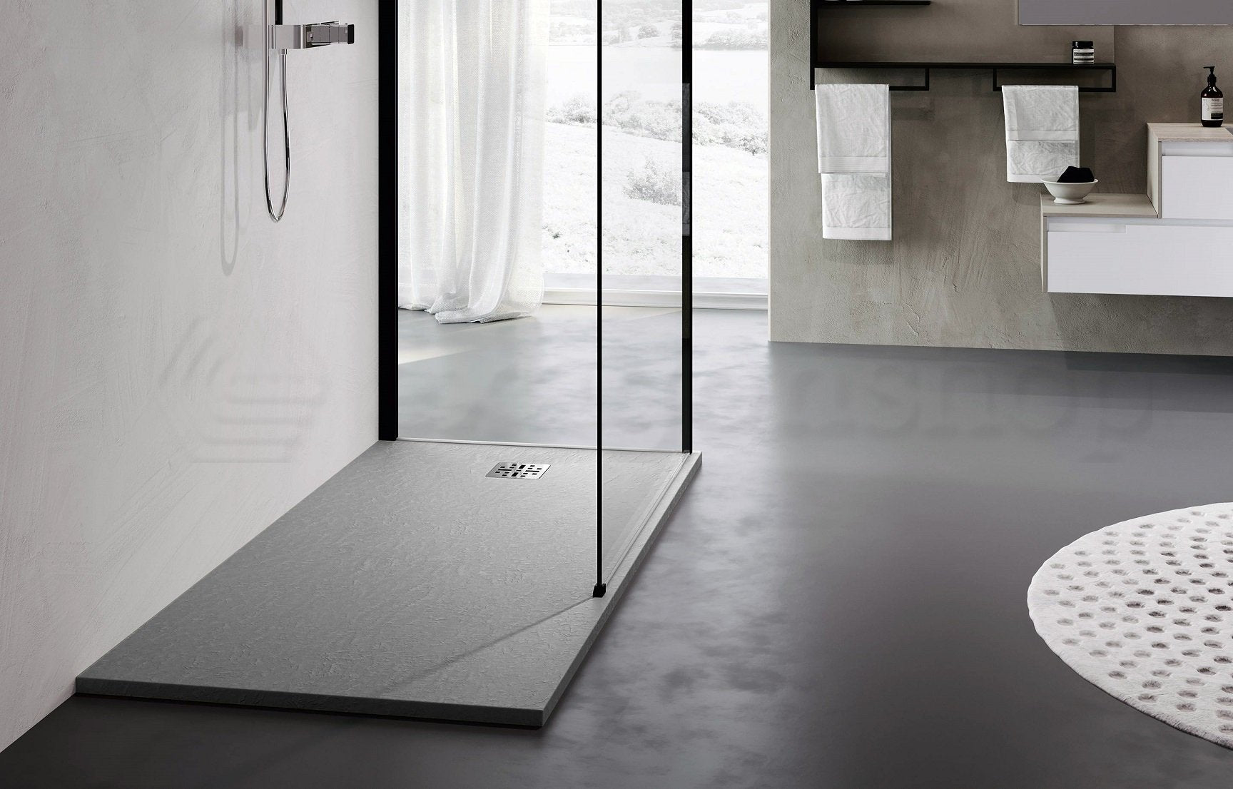 Novellini Novomatt piatto doccia 140x80 effetto pietra in mineralsolid grigio NVM140803